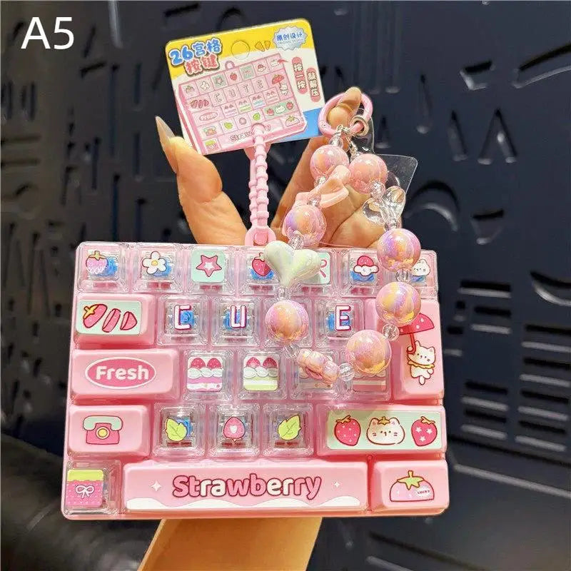 Strawberry Fidget Keyboard Keychain – 26 Keys Clickable Toy Fidget Keychain Toy Axl A5