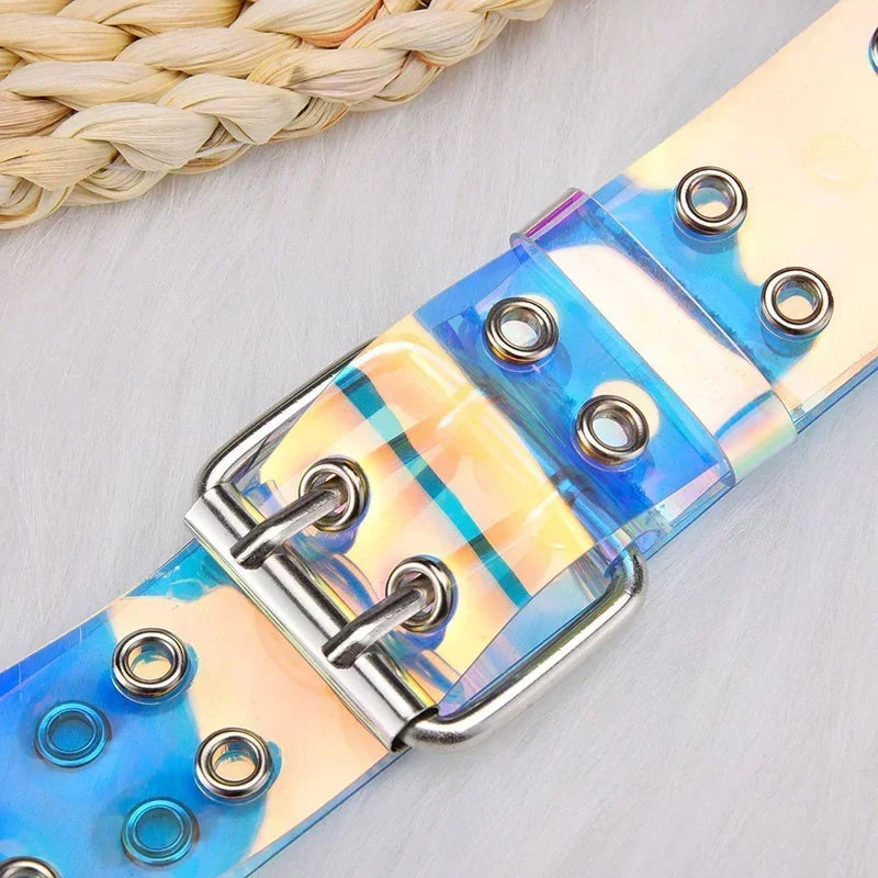 Women's Transparent PVC Belt – Laser Square Buckle Waistband Fashion Belt Axl