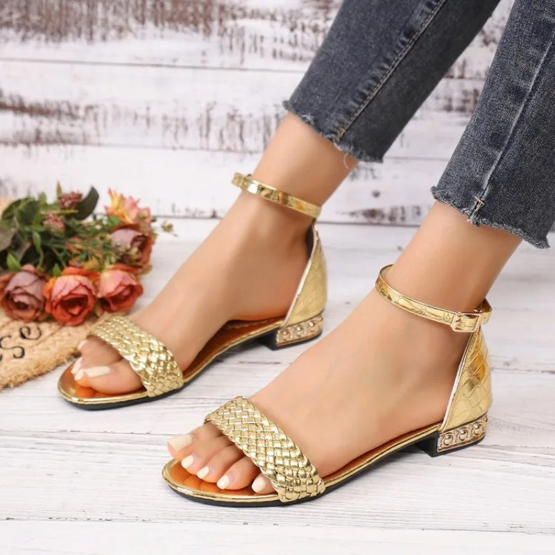 Women's Woven Ankle Buckle Gladiator Sandals – Casual Flat Women's Sandals Axl