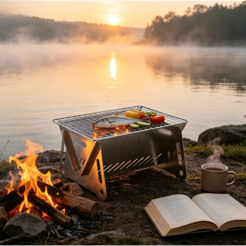 Portable Folding Stainless Steel Charcoal Grill for Camping Portable Charcoal Grill Axl