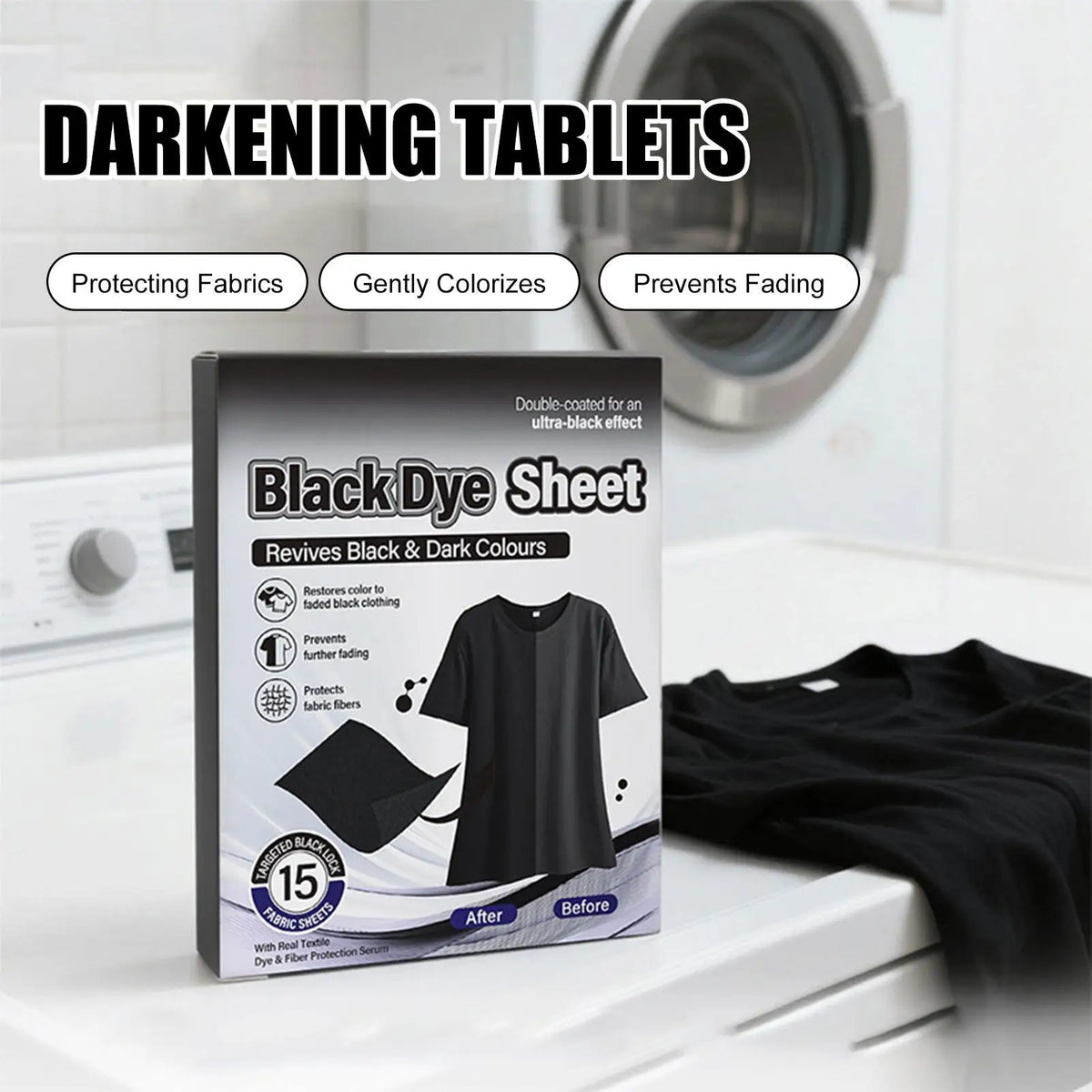 Black Dye Laundry Sheets 15-Pack – Fabric Color Restorer Fabric Dye Sheets Axl