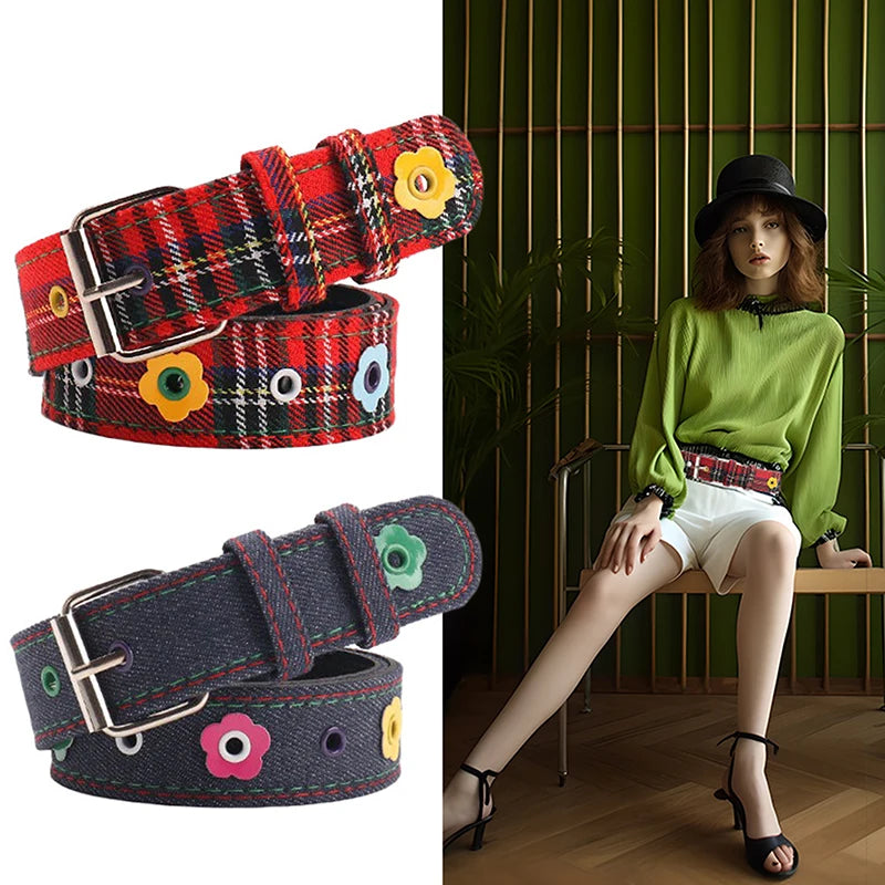 Women's Y2K Plaid Denim Belt – Dopamine Fashion Accessory Fashion Belt Axl