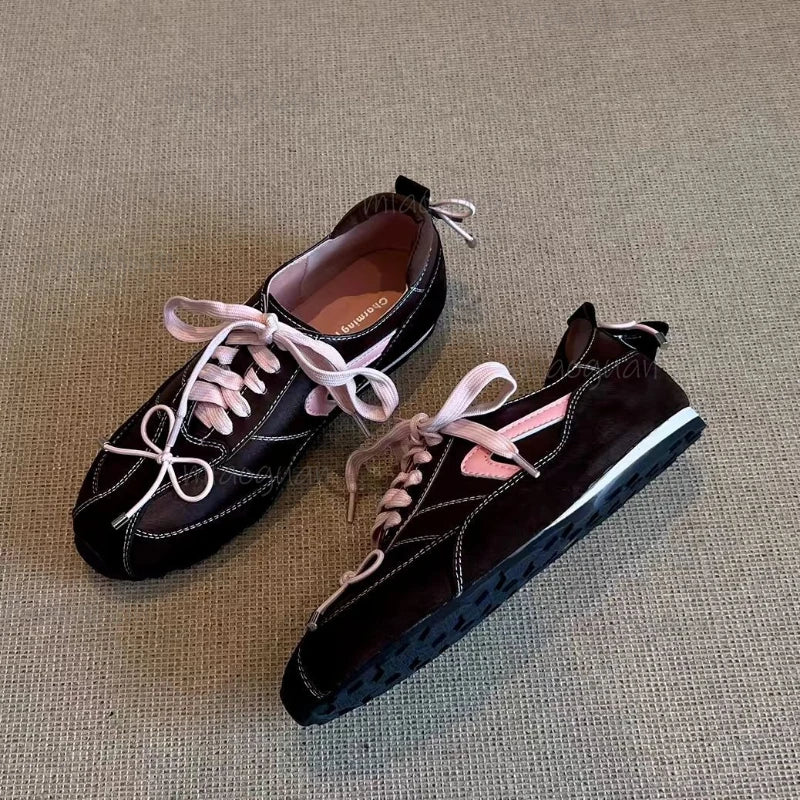 Retro Bow Women's Flat Sneakers – Round Toe, Anti-Slip Women's Flat Sneakers Axl