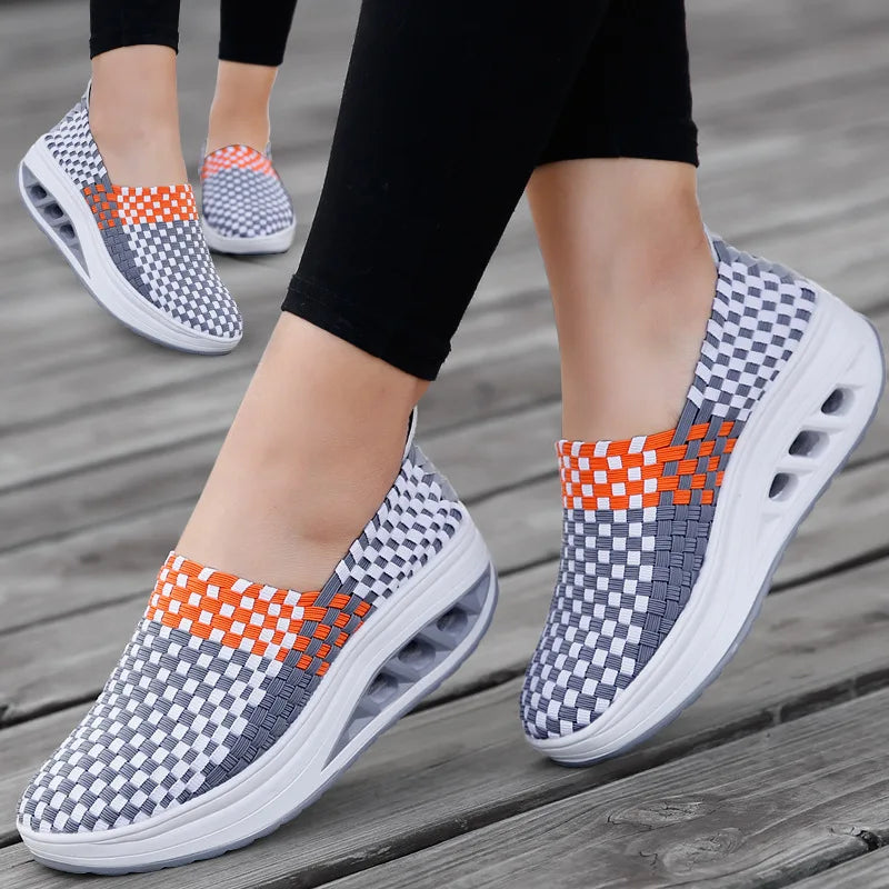 Women's Woven Wedge Loafers – Lightweight Non-Slip Slip-On Wedge Loafers Axl Grey 40