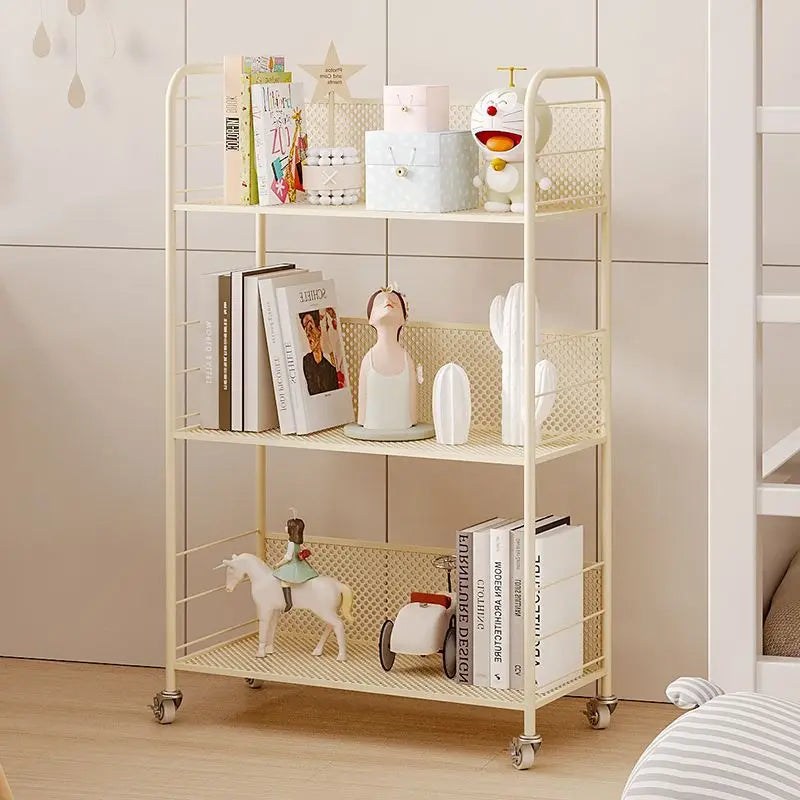 Nordic 3-Tier Rolling Metal Storage Shelf with Wheels Rolling Storage Shelf Axl White-Right Angle
