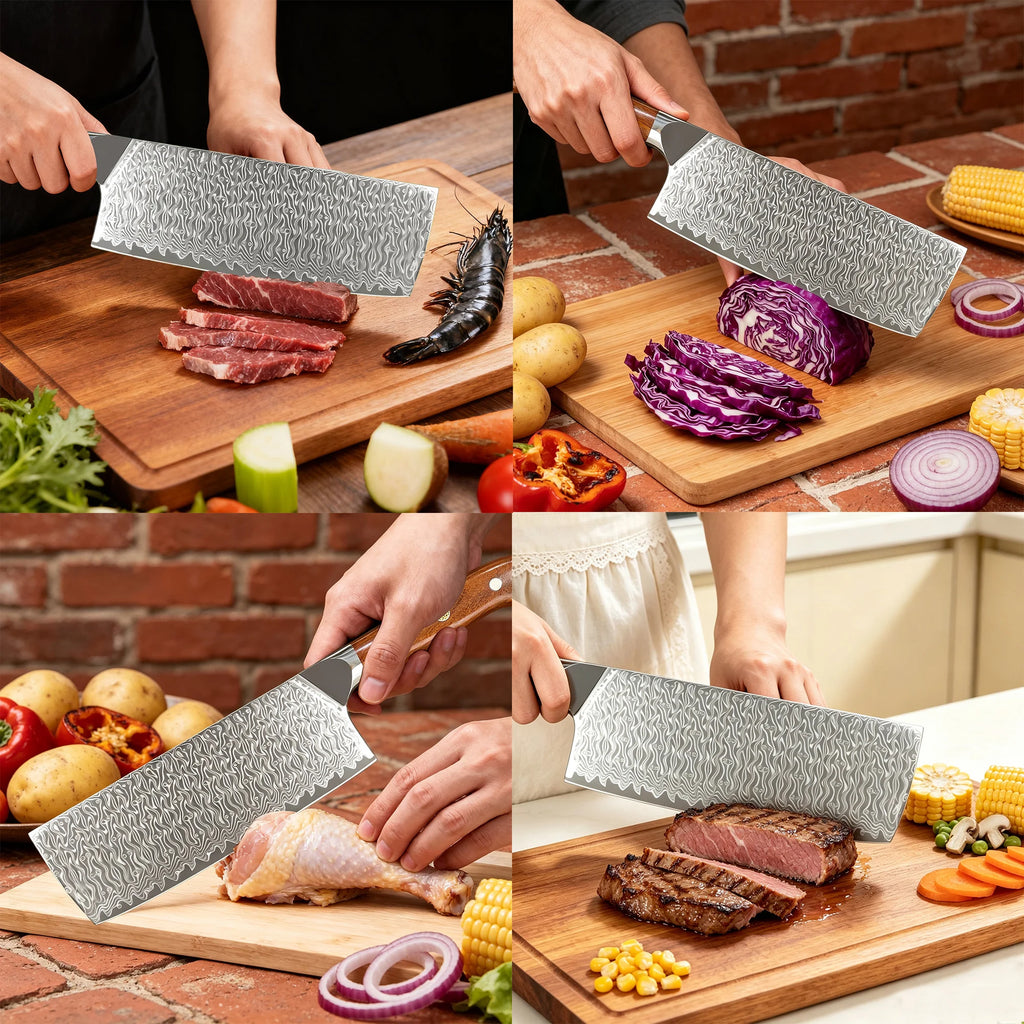 Damascus Steel Chef Knife – Sharp 17.5cm Kitchen Slicing Knife Damascus Kitchen Knife Axl