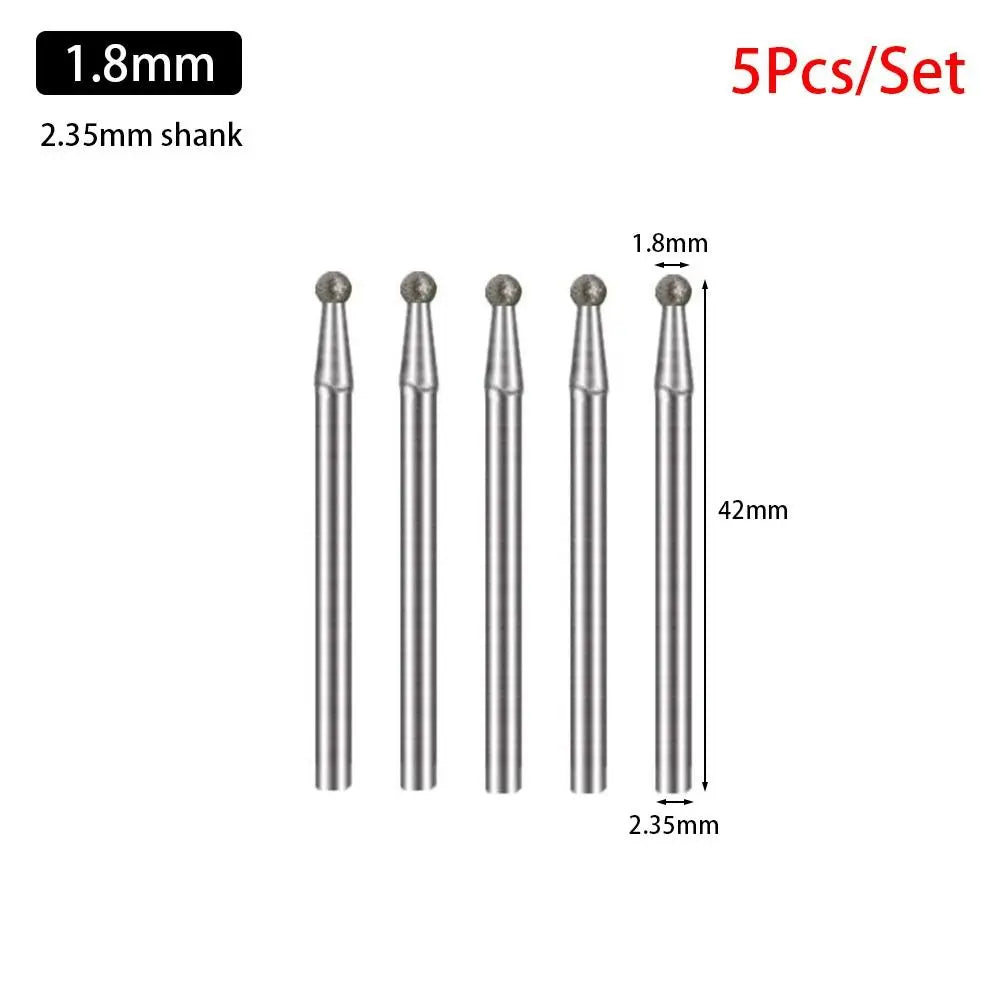 5-Pc Diamond Spherical Burr Set – 2.35mm Shank, 0.5–8mm Diamond Grinding Burr Axl 1.8mm