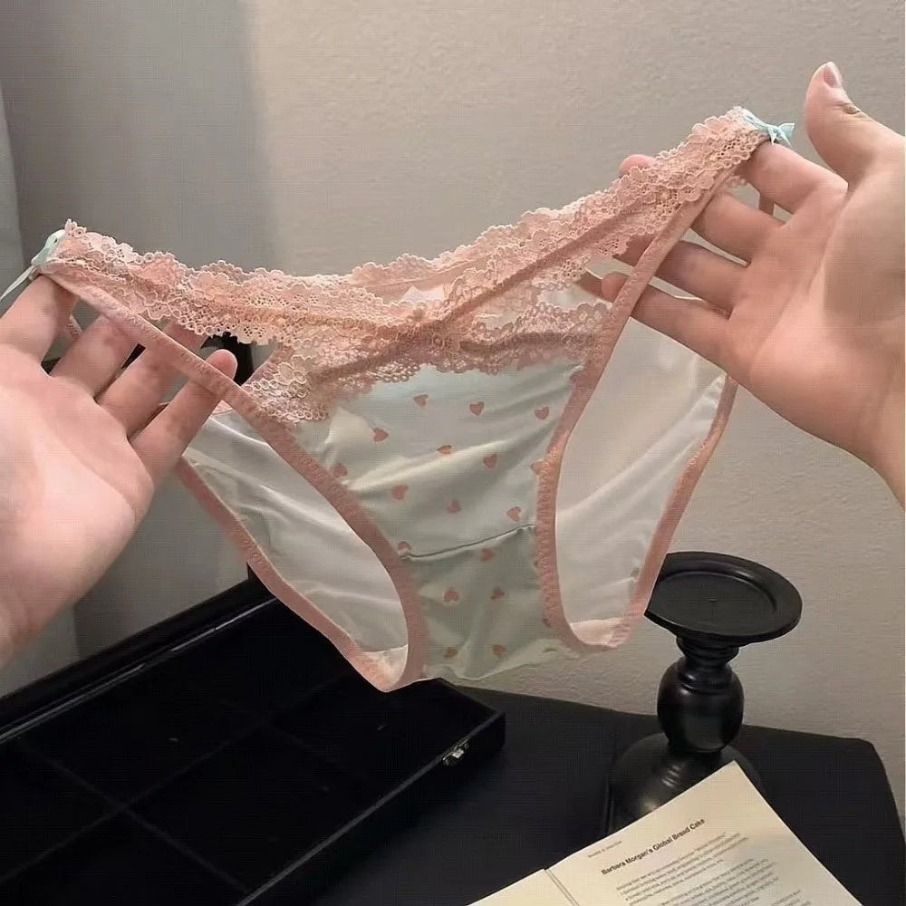 Women's Low Waist Lace Mesh Briefs – Cotton Crotch Underwear Women's Briefs Axl Green Heart M 1pc