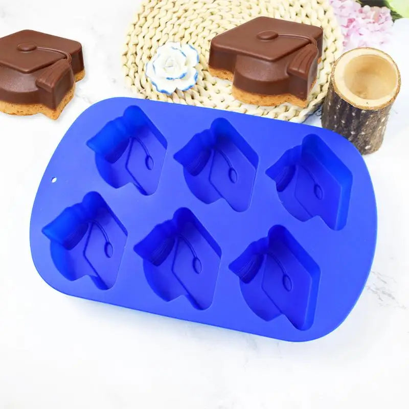 6-Cavity 3D Graduation Cap Silicone Mold | Chocolate & Cake Silicone Baking Mold Axl
