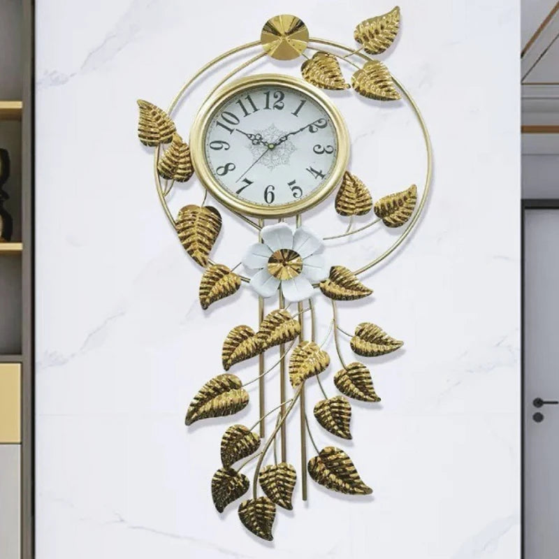 Large Modern Silent Wall Clock – Gold Iron Plant Design 50x100cm Silent Wall Clock Axl
