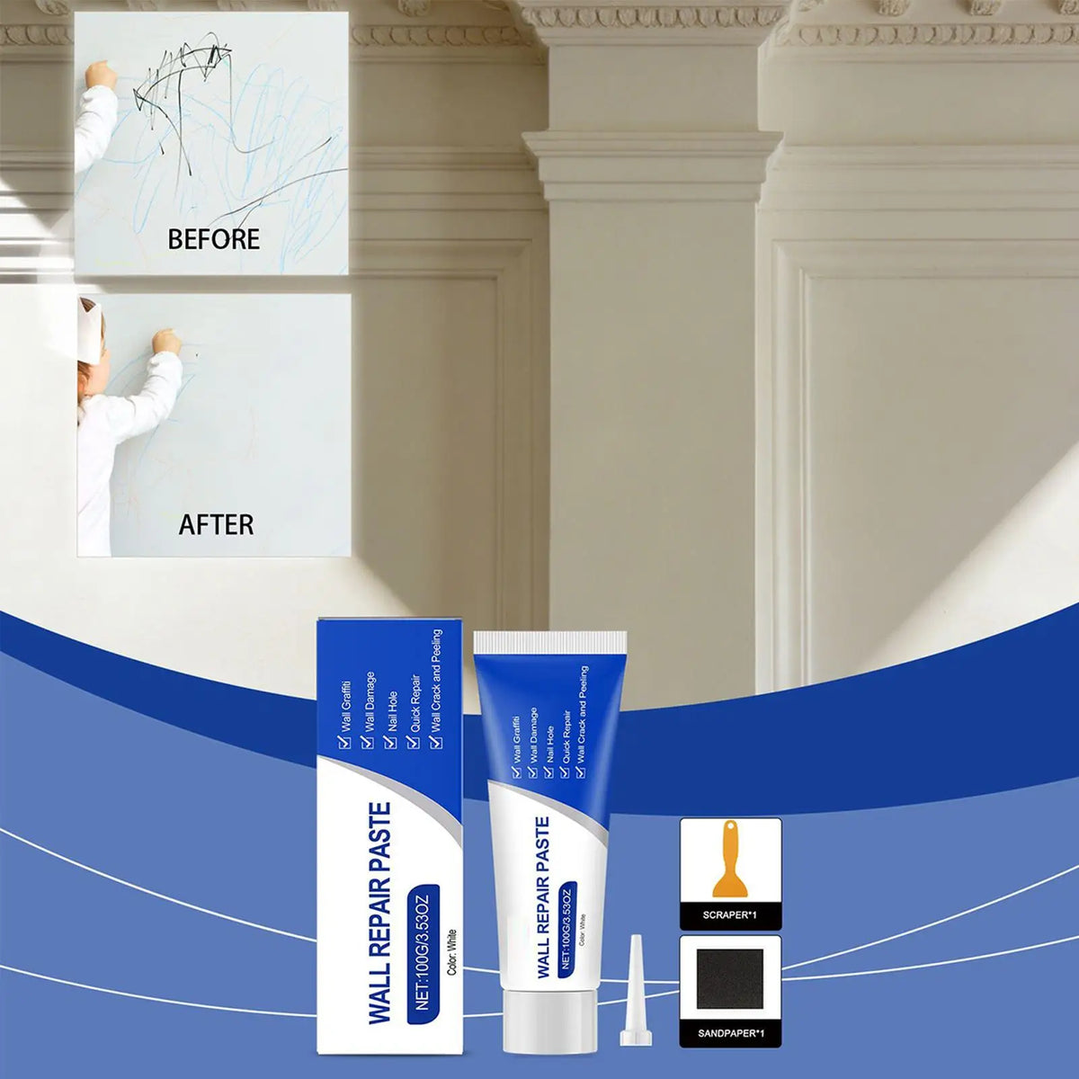 Drywall Repair Kit – Wall Hole & Crack Putty Paste + Scraper Wall Repair Putty Axl