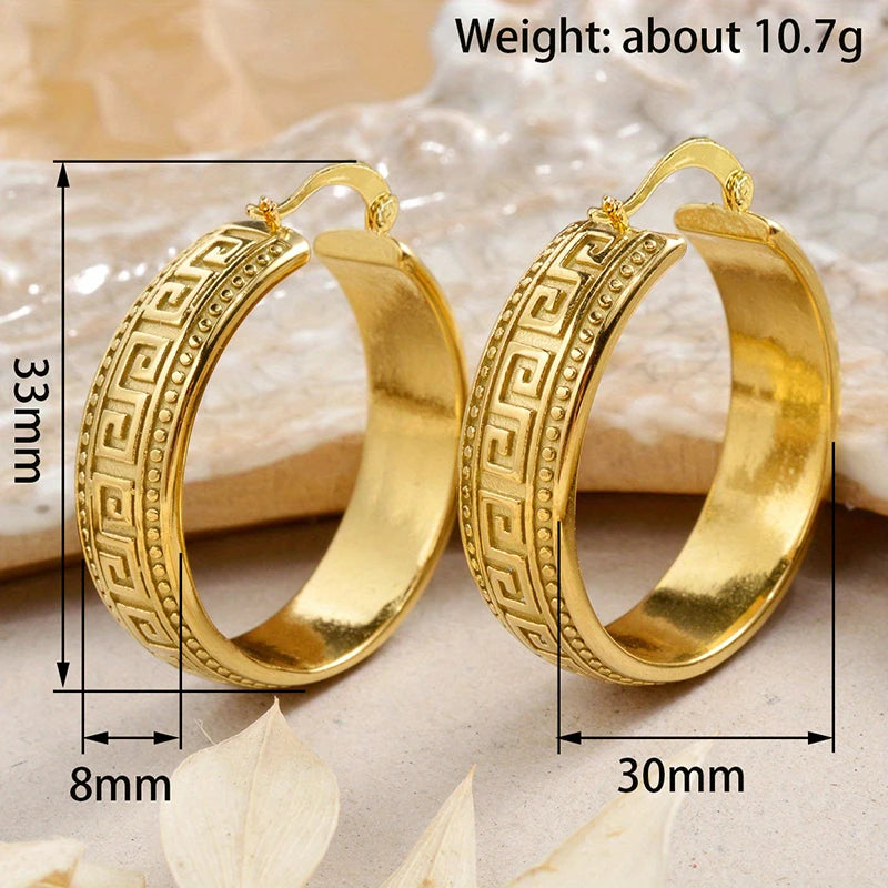 Huitan Greek Key Hoop Earrings – Vintage Geometric Women's Jewelry Hoop Earrings Axl