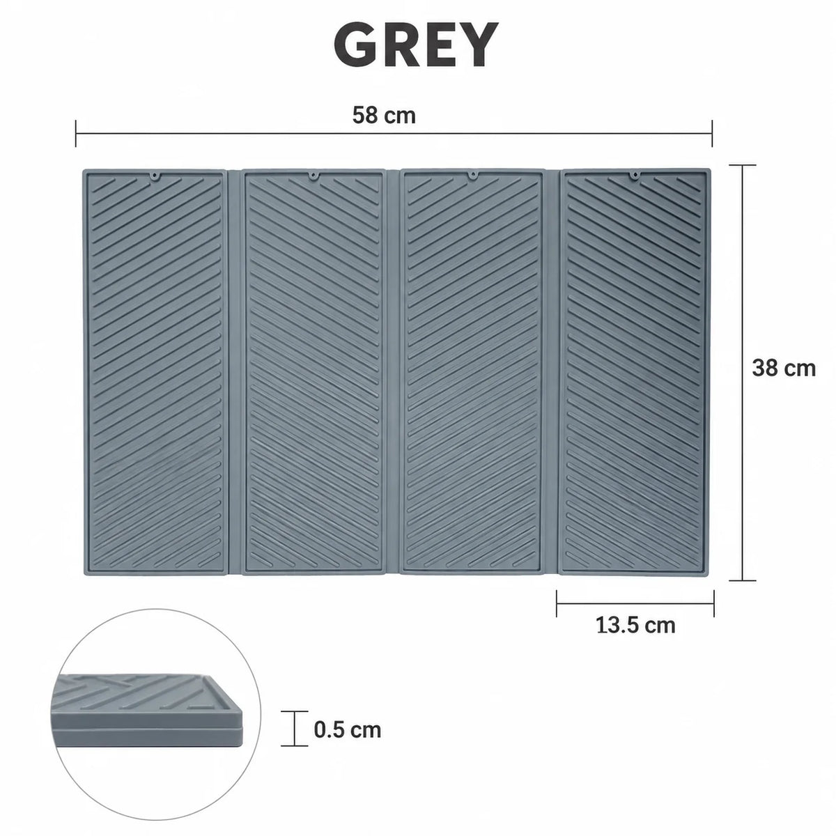 Foldable Silicone Dish Drying Mat – Non-Slip & Heat Resistant Dish Drying Mat Axl Grey- 58 x 38cm XL