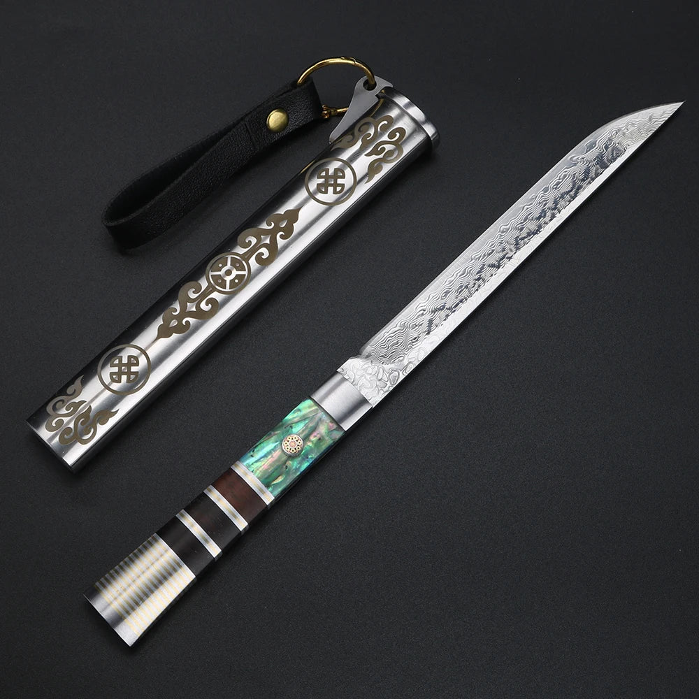 XUAN FENG Damascus Steel Fruit Knife with Wood Handle & Sheath Damascus Kitchen Knife Axl Damascus steel