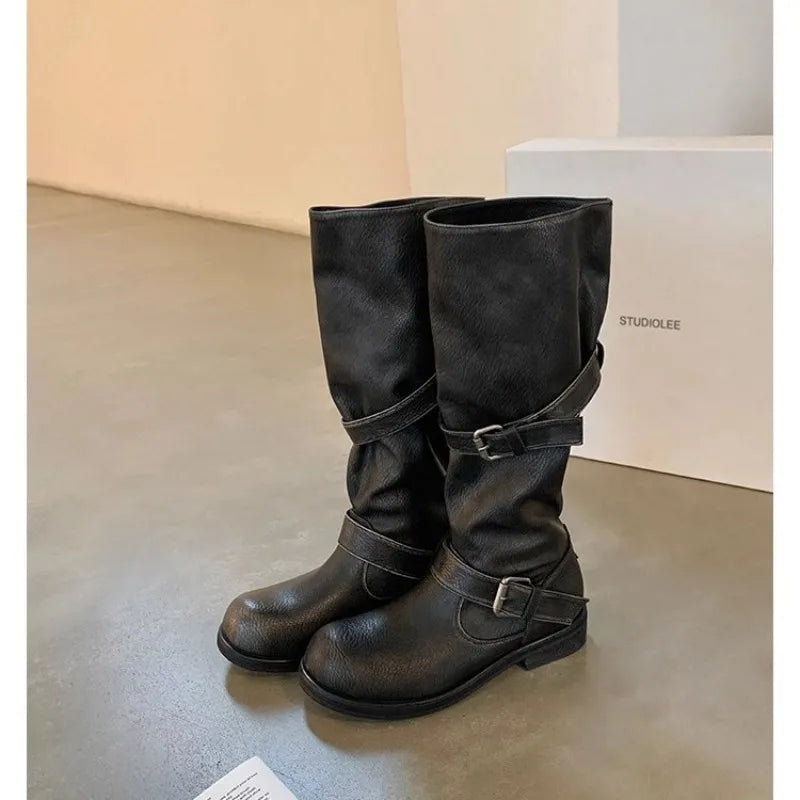 Women's Punk Gothic Platform Knee-High Boots | Buckle Strap Platform Knee-High Boots Axl Black (4 cm) 40