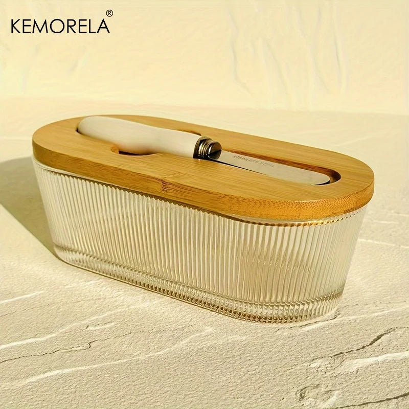 Glass Butter Dish with Sealed Lid | Elegant Golden Design Glass Butter Dish Axl