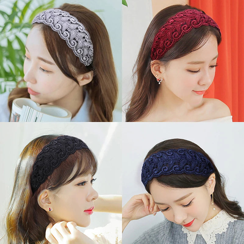 Korean Lace Flower Wide Headband – Non-Slip Vintage Hair Hoop Lace Flower Headband Axl