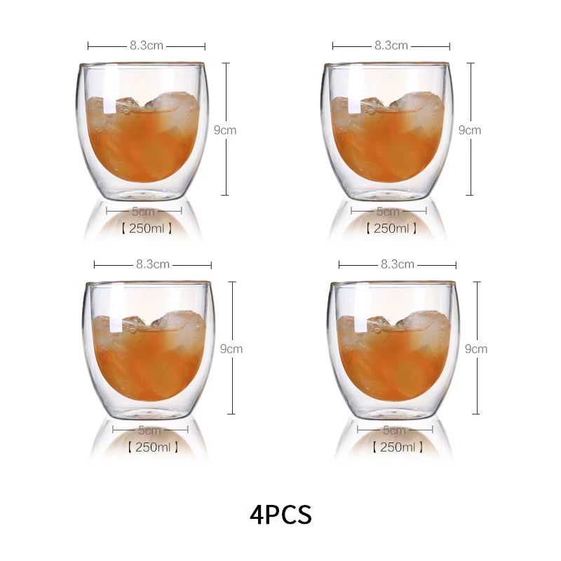KEMORELA Double Wall Glass Cup – Heat-Resistant Borosilicate Double Wall Glass Cup Axl 250ml 4pcs 80-650ml