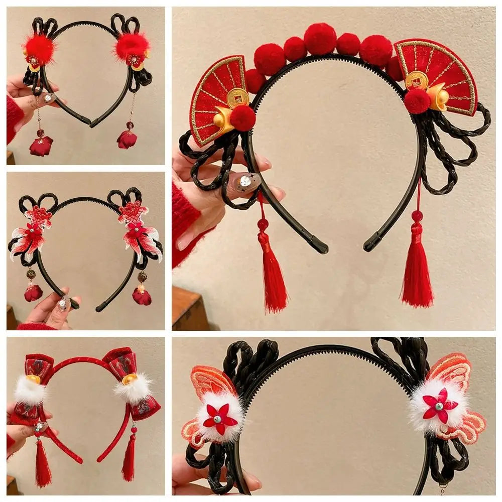 Girls Flower Braid Wig Headband – Chinese Style Hair Accessory Fashion Headband Axl
