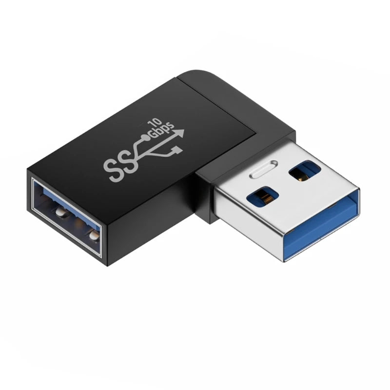 90° USB 3.0 Right Angle Adapter Male to Female 10Gbps USB Angle Adapter Axl Side Curved Front