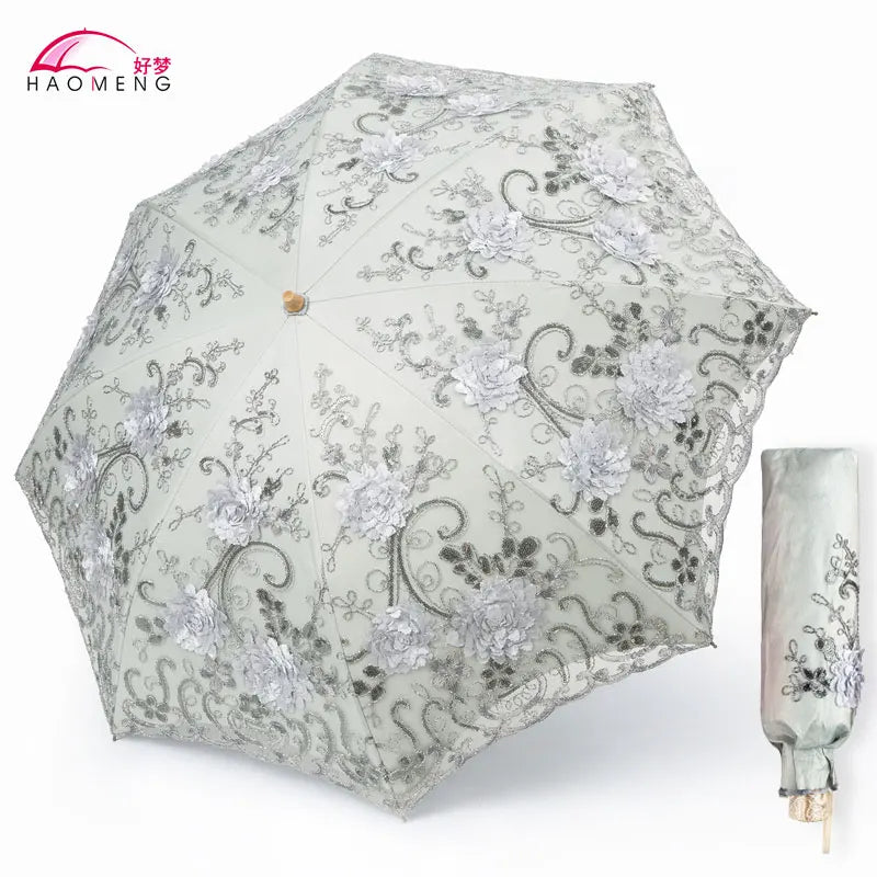 Women's Lace Embroidery Folding Parasol – UV & Rain Umbrella Folding Parasol Axl Style 7 Aluminum 8K