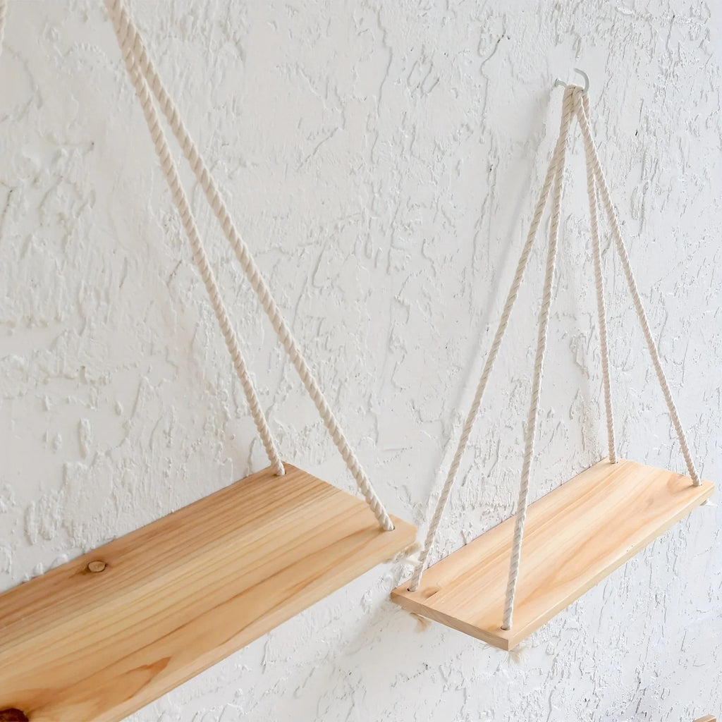 Boho 2-Piece Floating Wood Wall Shelves for Plants & Decor Floating Wall Shelves Axl