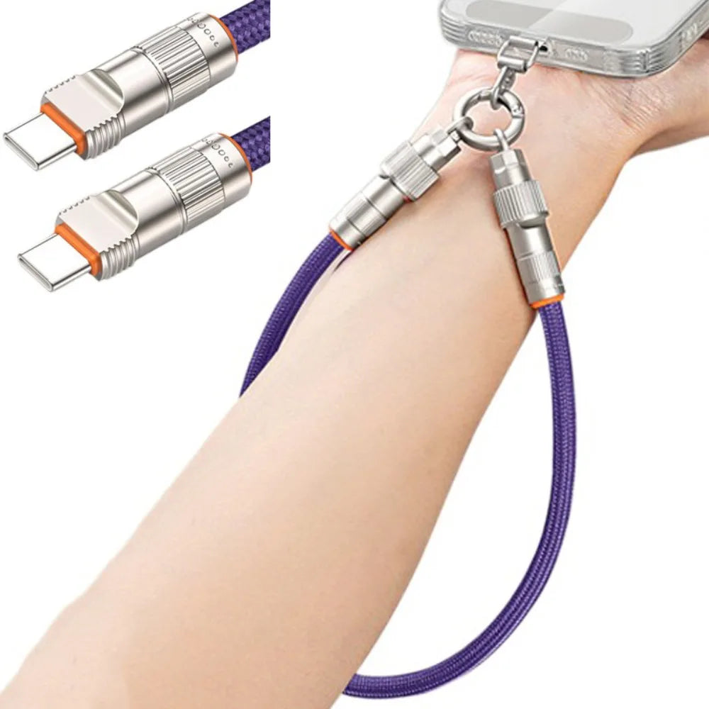 2-in-1 Type-C Phone Lanyard – PD 66W Fast Charging Braided Strap Phone Charging Lanyard Axl Purple