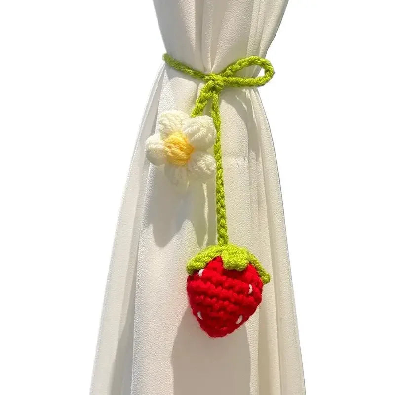Hand Crocheted Sunflower & Strawberry Car Mirror Hanging Decor Crochet Car Ornament Axl B