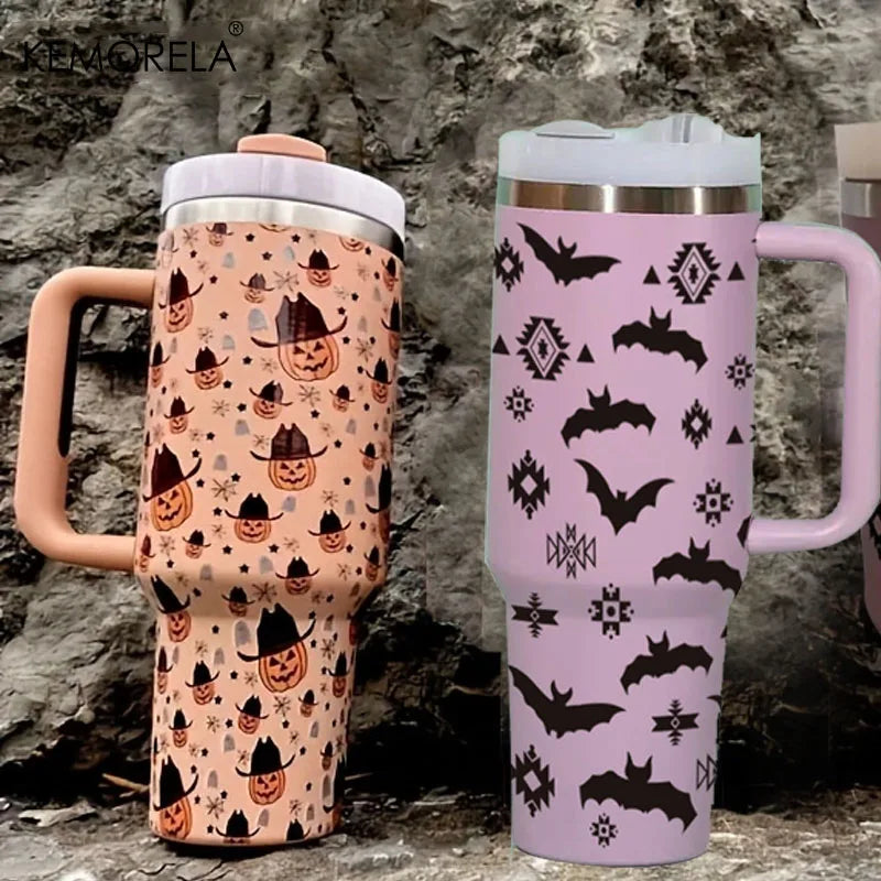 Halloween 40oz Stainless Steel Thermos | Lid, Handle & Straw Insulated Thermos Cup Axl