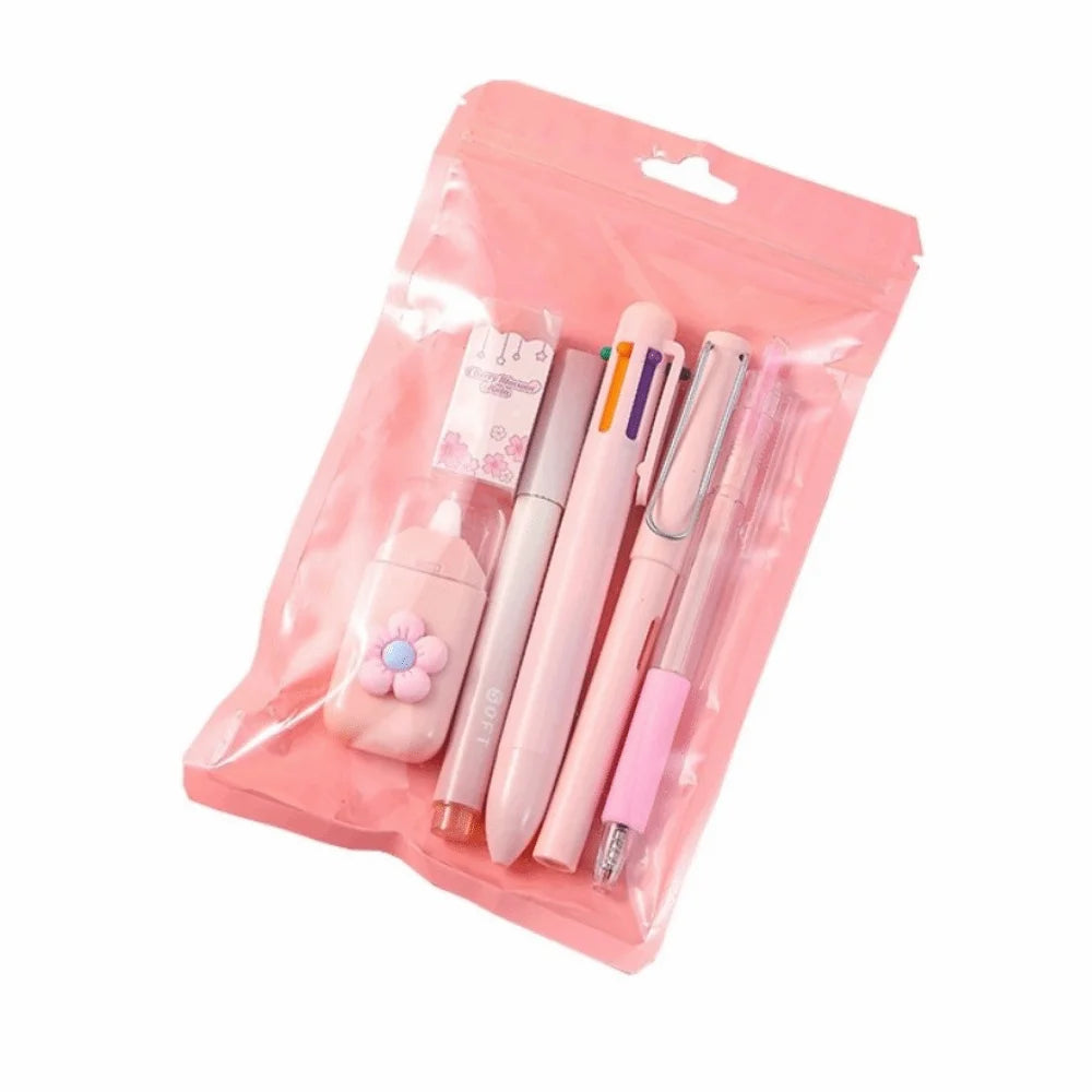 6-Piece Cartoon School Stationery Set – 6 Color Ballpoint Pens School Stationery Set Axl Pink