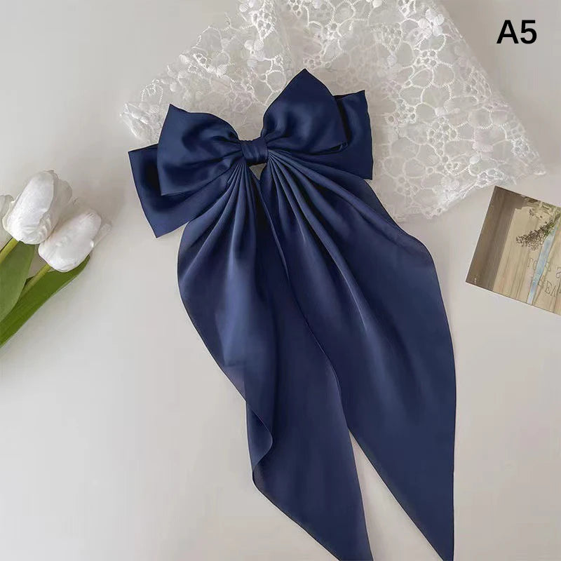 Satin Bow Hair Clip – Elegant Ribbon Barrette for Women Bow Hair Barrette Axl Navy