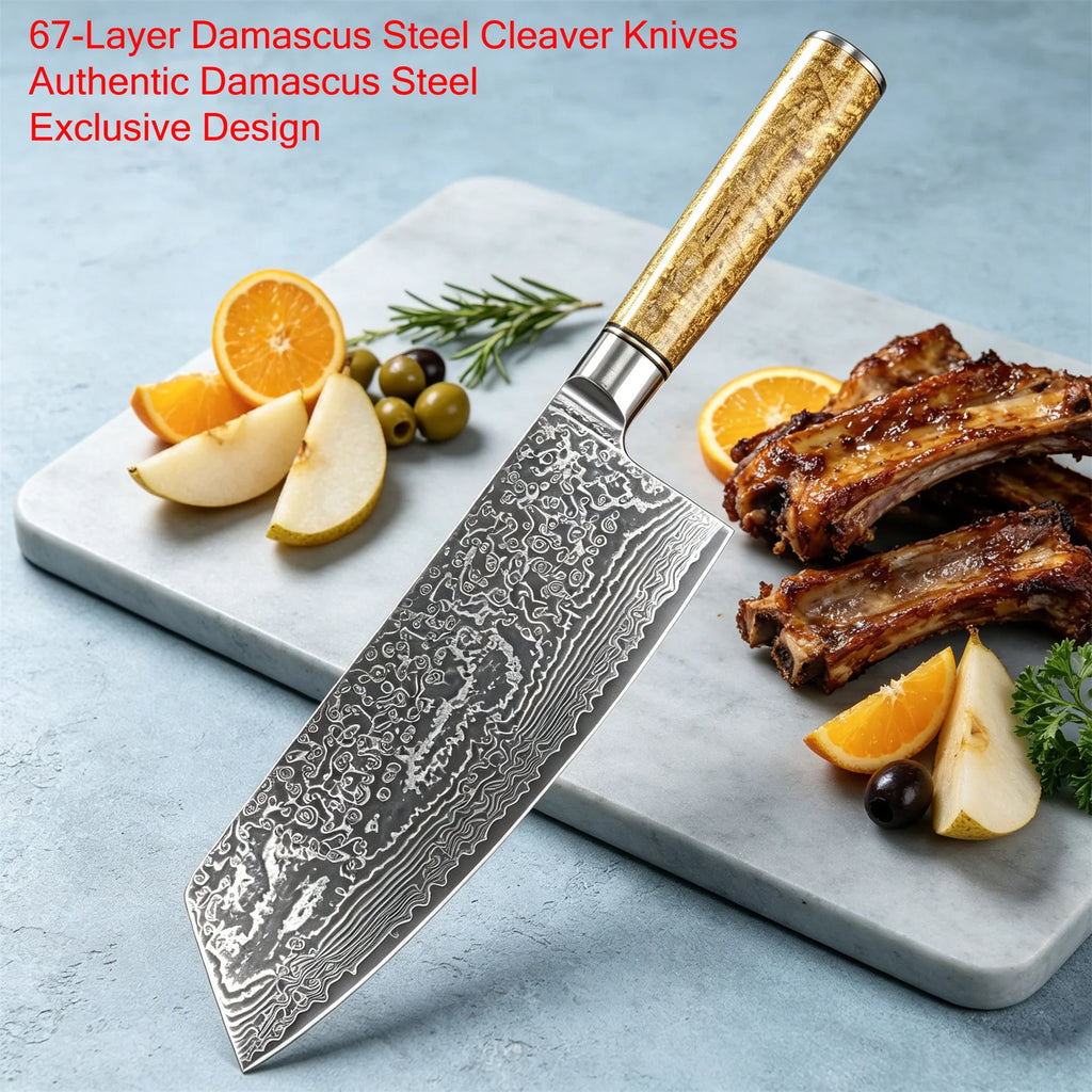 67-Layer Damascus Steel Cleaver | Professional Chef Knife Damascus Steel Cleaver Axl
