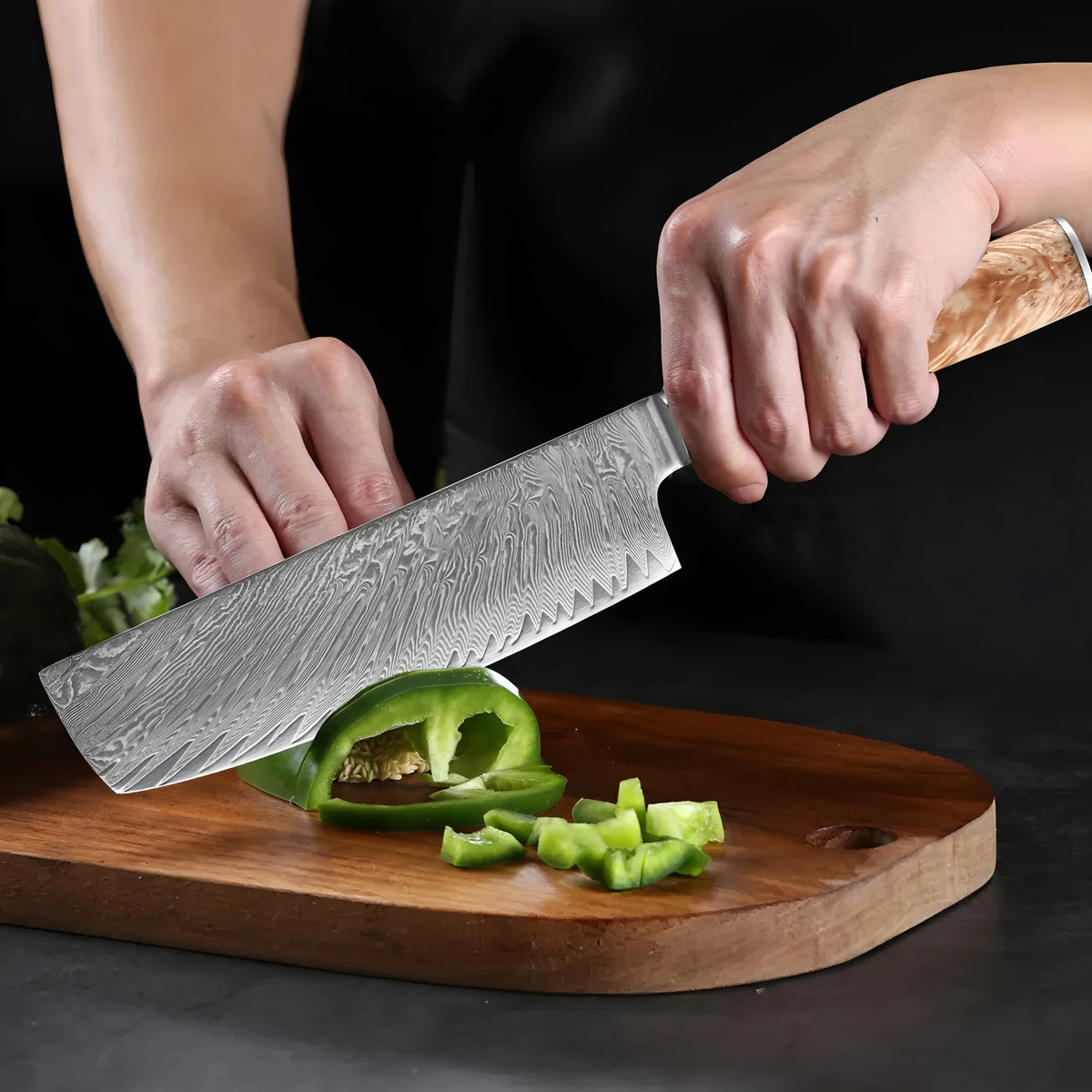 67-Layer Damascus Steel Nakiri Knife – Vegetable Cleaver Damascus Kitchen Knife Axl