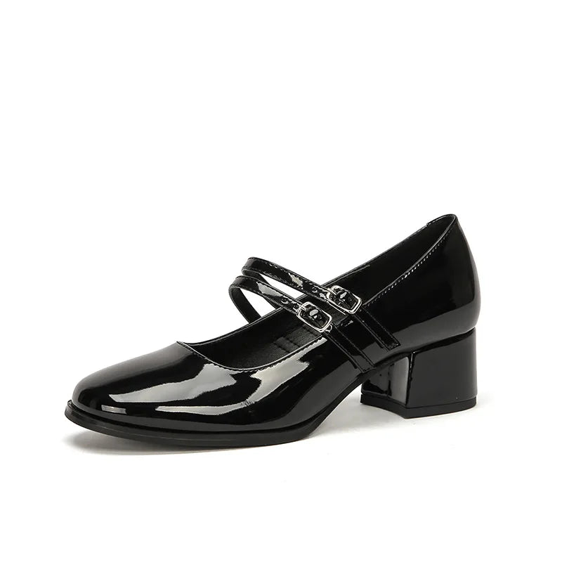 Vintage Mary Jane Block Heel Shoes – Women's Elegant Party Flats Mary Jane Heels Axl Black 34