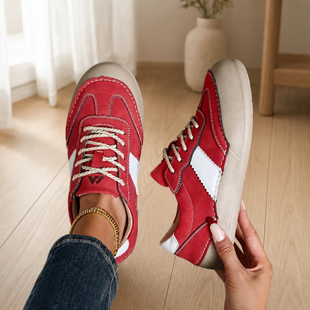 ZULIWAGN Women's Wide Toe Flat Casual Sneakers | Lace-Up Women's Flat Sneakers Axl 42 Red