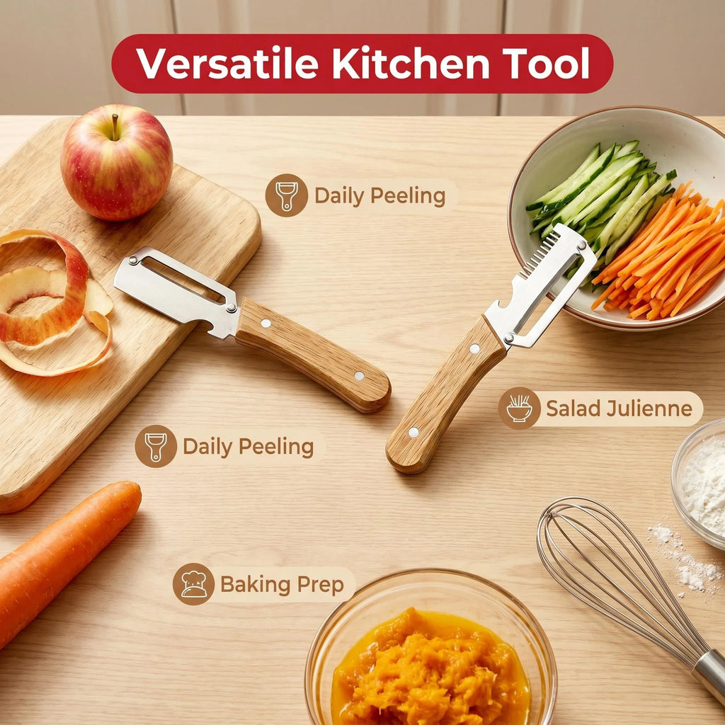 2-Piece Oak Handle Fruit & Vegetable Peeler Set | Stainless Steel Kitchen Peeler Set Axl