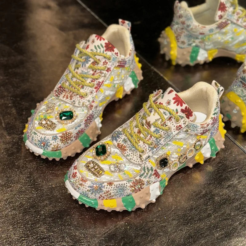 Women's Rhinestone Platform Sneakers – Mesh Bling Casual Shoes Platform Sneakers Axl YELLOW 35