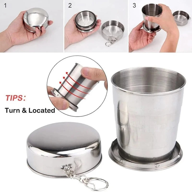 Stainless Steel Folding Cup with Keychain | Collapsible Travel Cup Collapsible Travel Cup Axl
