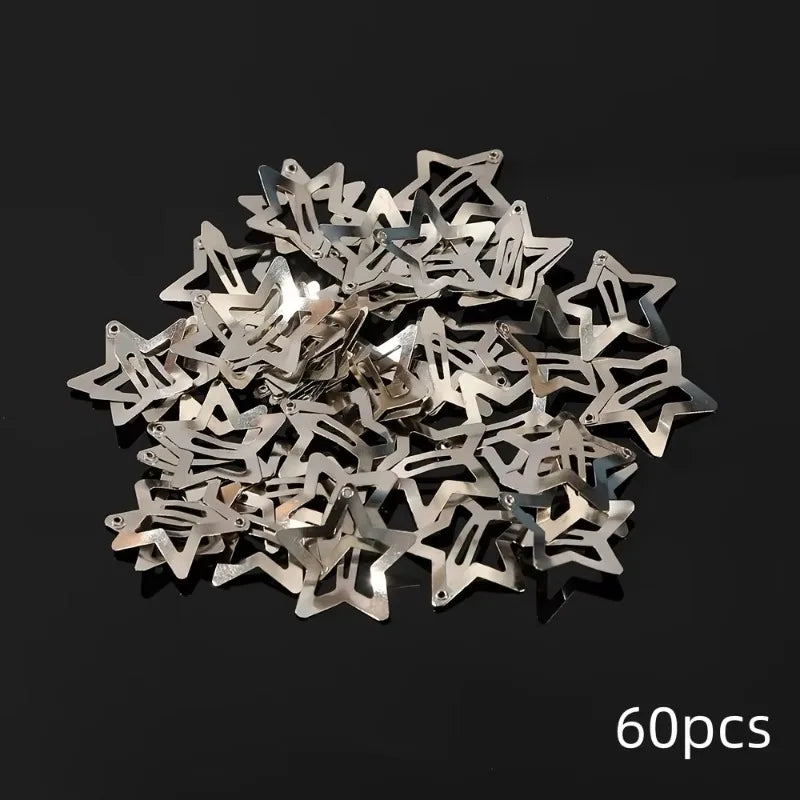 Silver Star Hair Clips – Metal Snap Barrettes for Girls & Women Hair Clip Barrettes Axl sliver-60pcs