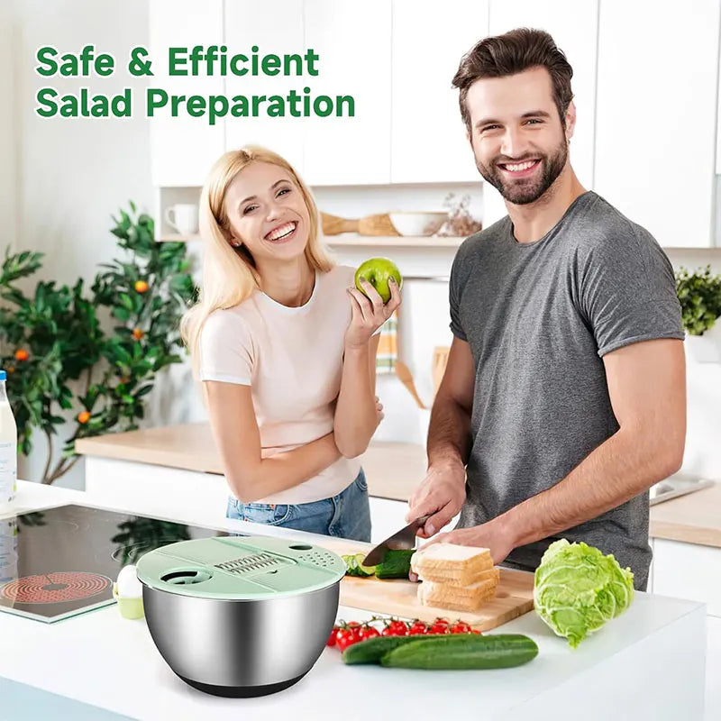 PGY 5Qt Stainless Steel Salad Spinner & Slicer Set – 5 Blades Salad Spinner Set Axl