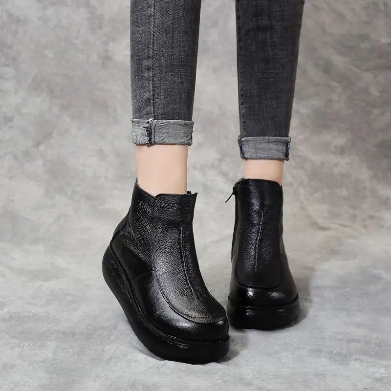 Lorilury Women's Waterproof Leather Fur-Lined Ankle Boots Women's Ankle Boots Axl