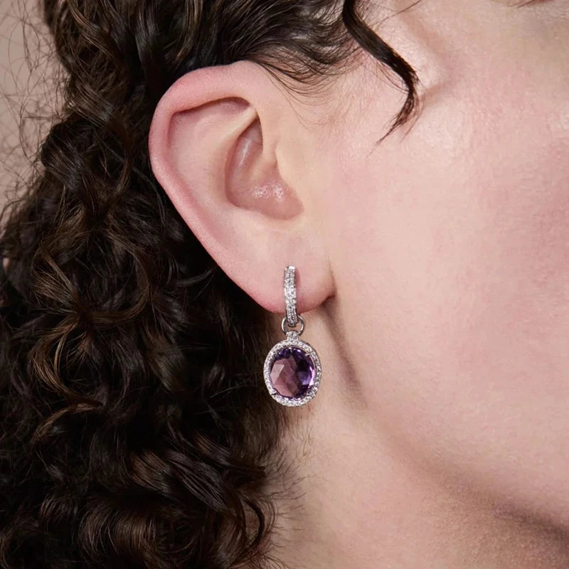 Huitan Purple CZ Drop Earrings – Sparkling Wedding Jewelry Drop Earrings Axl