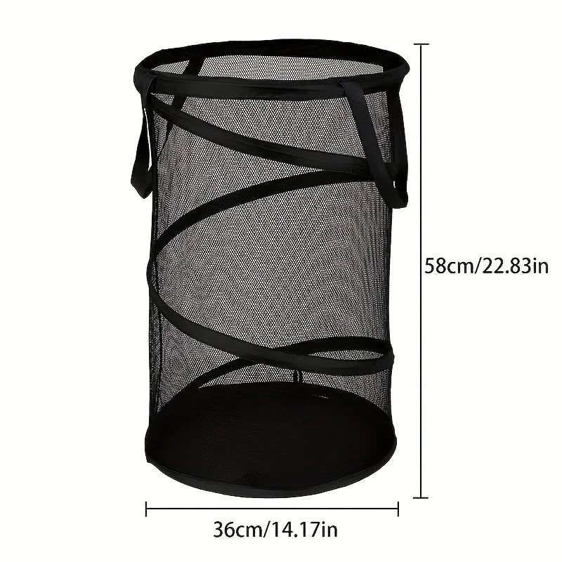 Large Foldable Mesh Laundry Basket with Handle – Black Foldable Laundry Basket Axl