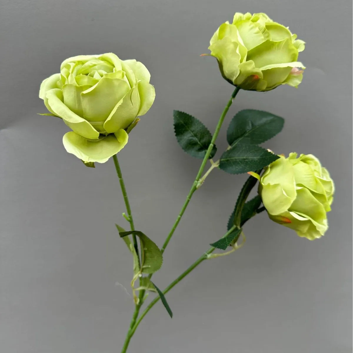 Artificial Silk Rose Branch – 3-Head Flower Stem 26" Tall Artificial Flower Branch Axl green