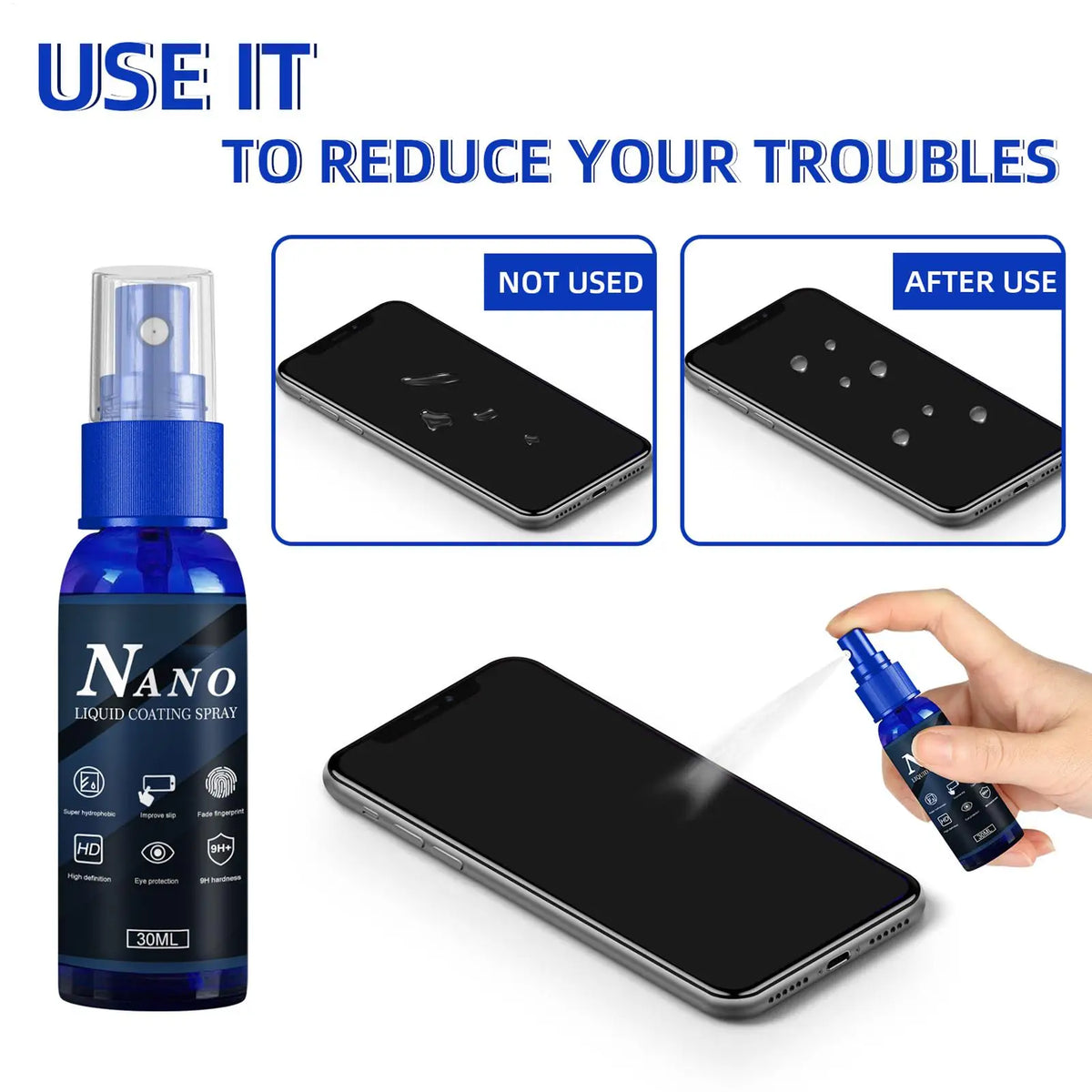 Liquid Screen Protector Spray – Hydrophobic Oleophobic 30ml Screen Protector Spray Axl