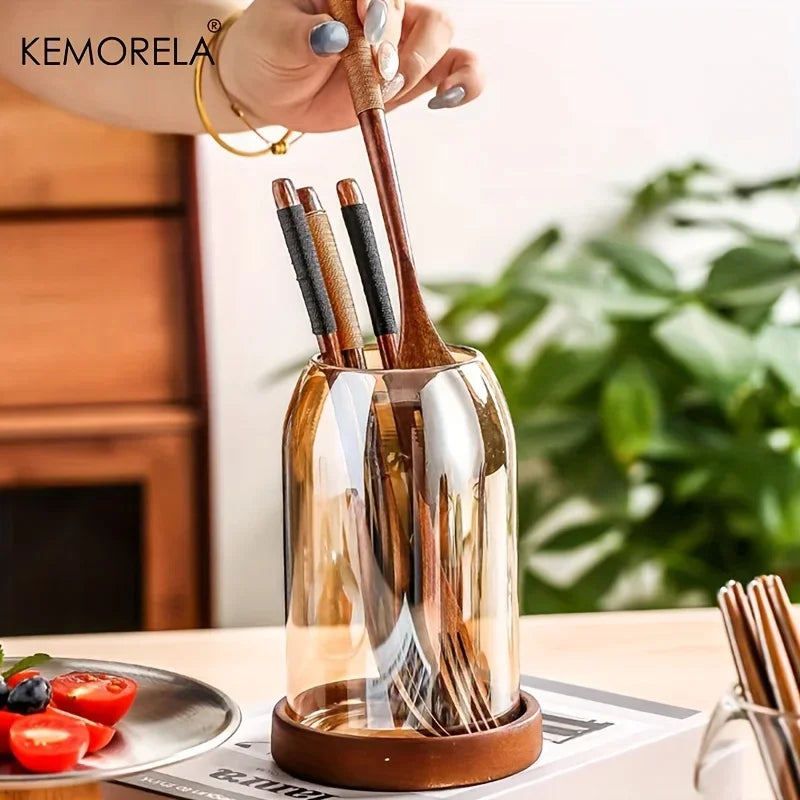 KEMORELA Glass Utensil Storage Jar with Tray – Kitchen Organizer Utensil Storage Organizer Axl