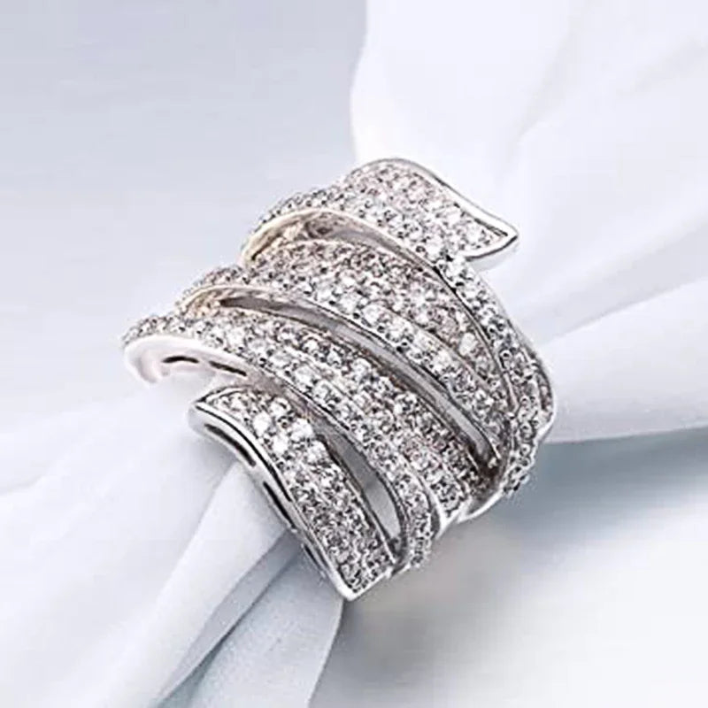 Huitan Wide CZ Pave Women's Statement Ring | Party Jewelry Statement Ring Axl