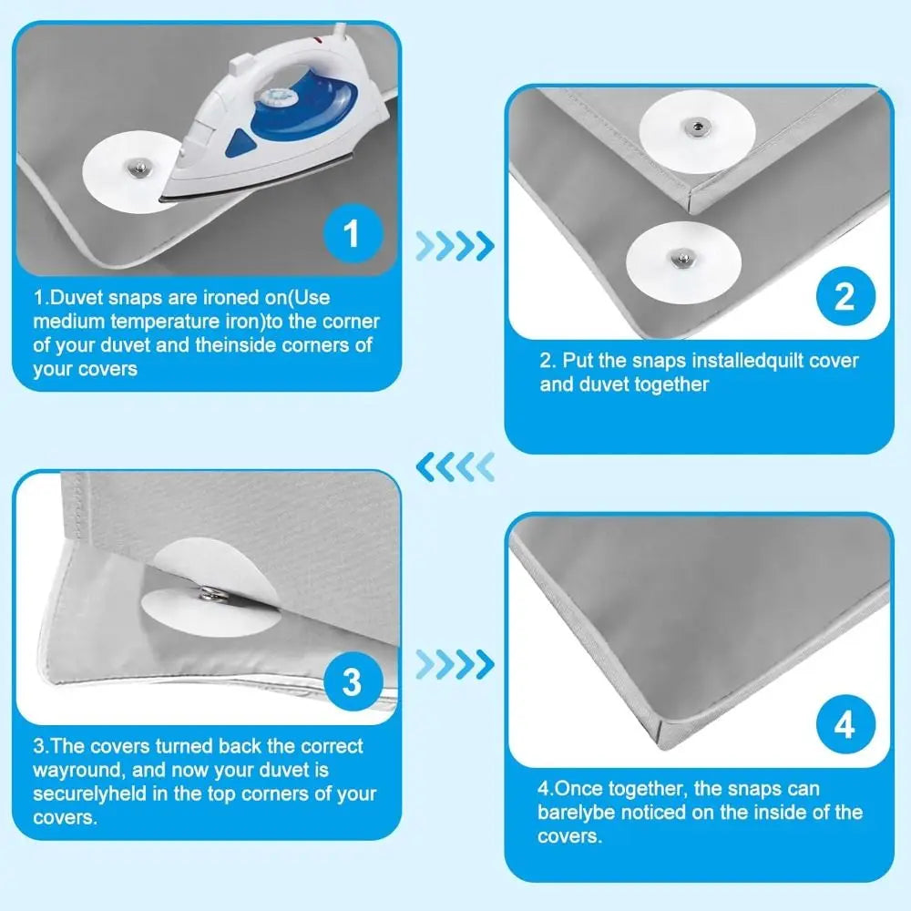 Duvet Cover Snap Clips 16 Pc – Iron-On Corner Fasteners Bedding Fasteners Axl