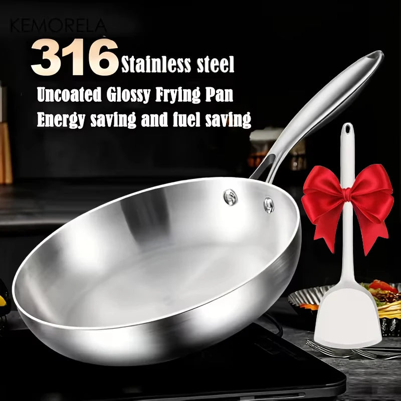 KEMORELA 316 Stainless Steel Frying Pan & Silicone Spatula Stainless Steel Frying Pan Axl