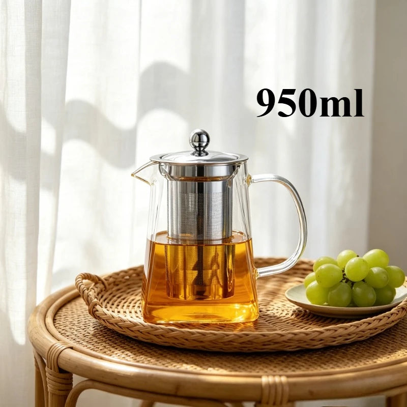 KEMORELA 1L Glass Teapot with Stainless Steel Strainer Glass Teapot Axl 950ml
